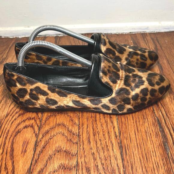 Nine West Black & Gold Leopard Print Loafers Size 7M Ballet Flats Moto Boho Edgy - Picture 2 of 16